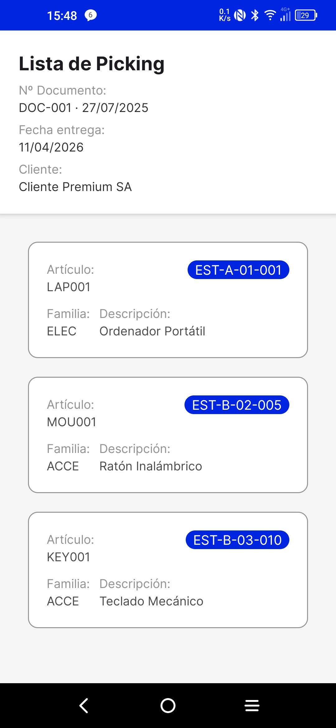 Lista de Picking en la app de LogisPro